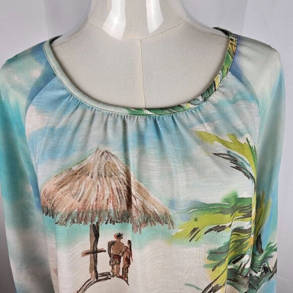 Chicos Medium Tropical Beach Seaside Sangria Easy Tee Top 3/4 Sleeve Blue - Picture 4 of 10